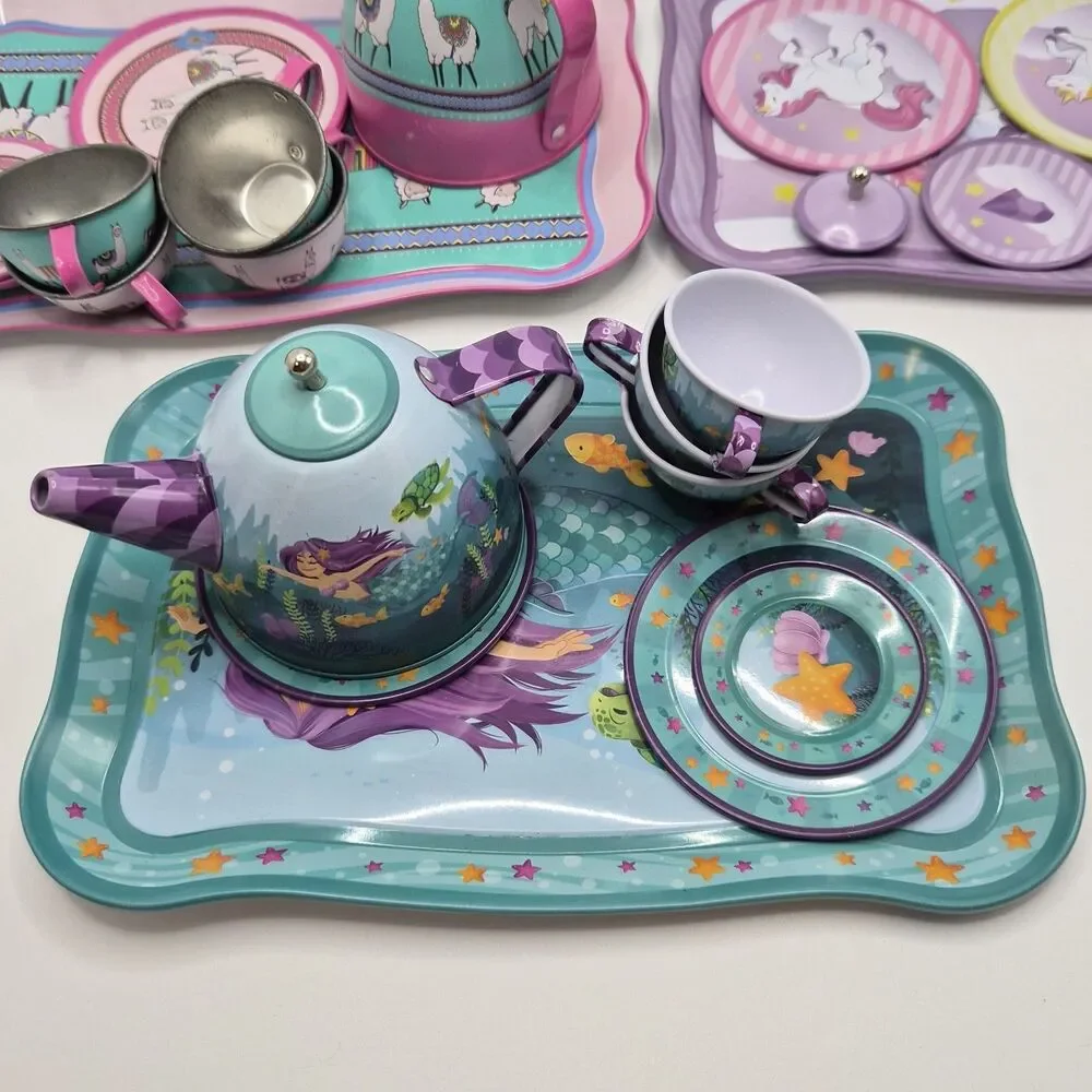 Set Of 3 Girl Tea Time Set For Replacement Mermaid, Unicorn, Llama Pretend Play